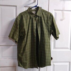 LL Bean Mens Green Short Sleeve Plaid Outdoor L Shirt